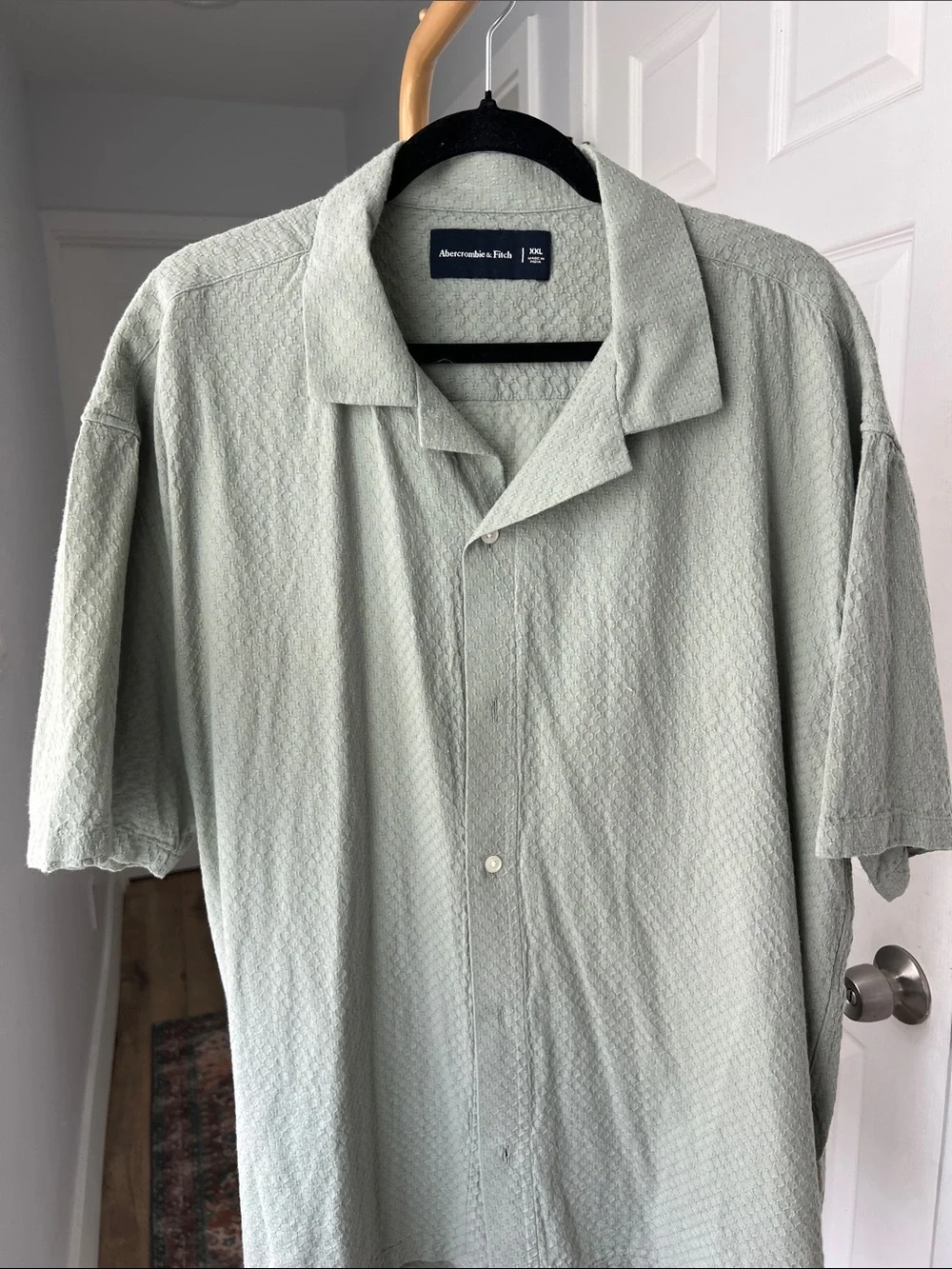 Abercrombie & Fitch Textured Button Up Short Sleeve Shirt Light Green Men's XXL - Picture 3 of 7